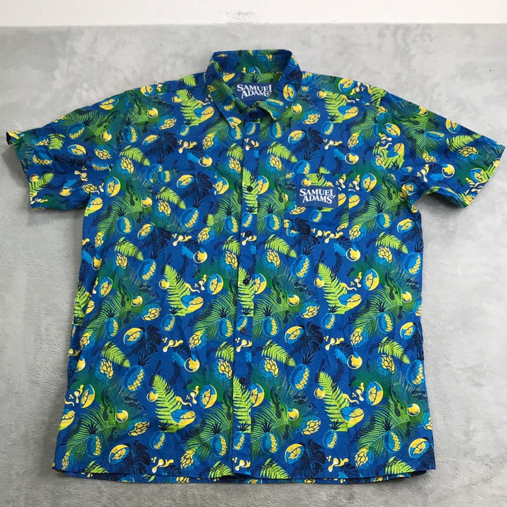Samuel Adams Tropical Print Short Sleeve Button Down Shirt XL